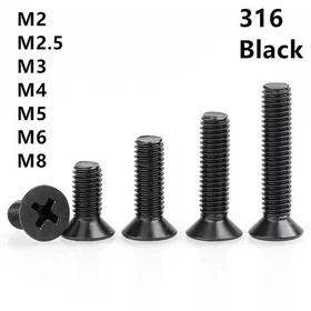 Black 316 Stainless Steel Phillips Countersunk Head Screw M2 M3 M4 M5 M6 M8