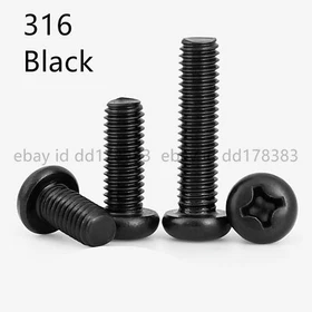 Black 316 Stainless Steel Phillips Pan Head Screws Bolts M1.6 M2 M3 M4 M5 M6 M8