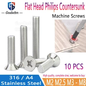 Flat Head Phillips M2 M3 M4 M5 M6 M8 A4 Stainless Countersunk Machine Screws