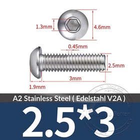 BUTTON HEAD SCREWS HEXAGON ALLEN SOCKET BOLTS STAINLESS STEEL M2 M3 M4 M5 M6-M16