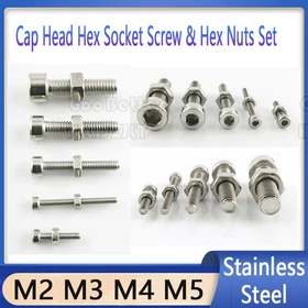 M2 M3 M4 M5 Cap Head Hex Socket Screw & Hex Nuts Set Stainless Steel 10 Pcs
