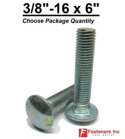 3/8-16 x 6" Carriage Bolts A307 Grade 2 Zinc Plated "Coach Screws" 3/8"-16