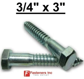 (Choose Qty) 3/4" x 3" Zinc Plated Hex Head Lag Bolt Screws A307