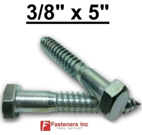 (Choose Qty) 3/8" x 5" Zinc Plated Hex Head Lag Bolt Screws A307