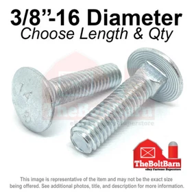 3/8"-16 Grade A 307A Full Thread Square Carriage Bolts Zinc (Pick Length & Qty)