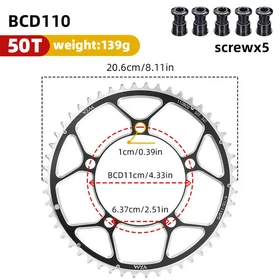 Road Bike Chain Wheel 110BCD Crankset Double Chainring 34/50T 36/52T 39/53T