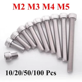 M2 M3 M4 M5 A2 304 Stainles Steel Hex Bolt Socket Cap Screw Head DIN912 Silver