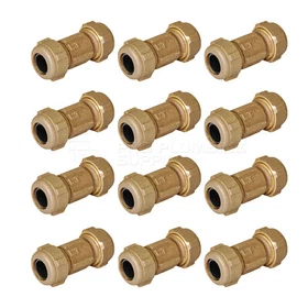 Midline Valve Compression Coupling Fitting, with Packing Nut, Brass, 3 in. Long