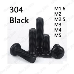 Black 304 Stainless Steel M1.6 M2 M3 M4 M5 Phillips Round Pan Head Screws Bolts