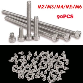 90PCS M2 M3 M4 M5 M6 Stainless Steel Allen Hexagon Bolt Socket Cap Head Screws