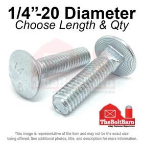 1/4"-20 Grade A 307A Full Thread Square Carriage Bolts Zinc (Pick Length & Qty)