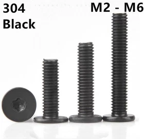 Black 304 Stainless Steel Torx Socket Utrathin Flat Head Screws M2 M3 M4 M5 M6