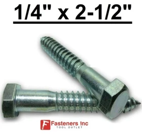 (Choose Qty) 1/4" x 2-1/2" Zinc Plated Hex Head Lag Bolt Screws A307