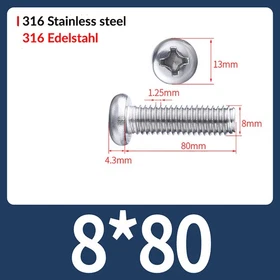 M2 M3 M4 M5 M6- M16 Stainless Steel A4 Phillips Pan Head Machine Screws DIN 7985
