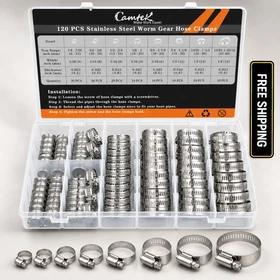 120Pc Stainless Steel Hose Clamp Assortment Kit 6&ndash;44mm Worm Gear Pipe Clamps