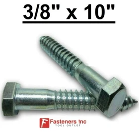(Choose Qty) 3/8" x 10" Zinc Plated Hex Head Lag Bolt Screws A307