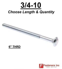 3/4-10 Carriage Bolts A307 Grade 2 Zinc Plated "Coach Screws"(All Lengths & Qtys