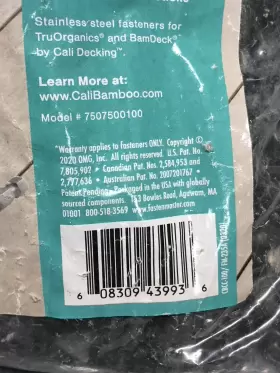 7507500100 CALI DECKING Hidden Fasteners Deck Screws Pack Bit #3
