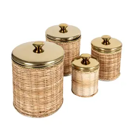 DF6706 CREATIVE CO-OP Rattan Wrapped Steel Canisters Set