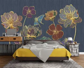 NO.20-EIERME-350 EIERME Embossed Golden Flower Wall Mural