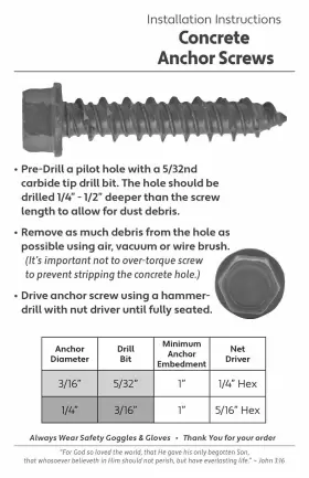 840129209386 JAKE SALES Concrete Anchor Screws Carbon Steel #2