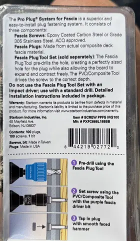 844219027720 STARBORN Pro Plug Fascia Deck Pugs Screws #2