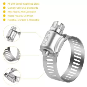 884508560422 WINLONG Steel Hose Clamps Pack Worm Gear Drive #2