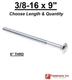 3/8-16 x 9" Carriage Bolts A307 Grade 2 Zinc Plated "Coach Screws" 3/8"-16