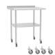 STEELBUS Stainless Steel Work Table with Back Panel,Undershelf and Casters,Co...
