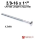 3/8-16 x 11" Carriage Bolts A307 Grade 2 Zinc Plated "Coach Screws" 3/8"-16