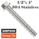 Simpson THD50400H4SS Titen HD 1/2" x 4" Stainless Steel Screw Anchor 10 Pack
