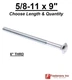 5/8-11 x 9" Carriage Bolts A307 Grade 2 Zinc Plated "Coach Screws" 5/8"-11