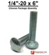 1/4-20 x 6" Carriage Bolts A307 Grade 2 Zinc Plated "Coach Screws"