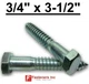 (Choose Qty) 3/4" x 3-1/2" Zinc Plated Hex Head Lag Bolt Screws A307