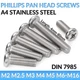 M2 M3 M4 M5 M6- M16 Stainless Steel A4 Phillips Pan Head Machine Screws DIN 7985