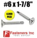 INTERCORP D617Z #6 x 1-7/8" Self Drilling Philips Bugle Head Screws Zinc (4,000)
