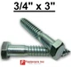 (Choose Qty) 3/4" x 3" Zinc Plated Hex Head Lag Bolt Screws A307