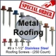 9 x 1-1/2" Stainless Steel Metal Roofing Screws. Hex head 