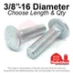 3/8"-16 Grade A 307A Full Thread Square Carriage Bolts Zinc (Pick Length & Qty)