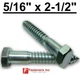 (Choose Qty) 5/16" x 2-1/2" Zinc Plated Hex Head Lag Bolt Screws A307