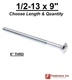 1/2-13 x 9" Carriage Bolts A307 Grade 2 Zinc Plated "Coach Screws" 1/2"-13
