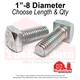 1" Square Head Bolts Grade A307 Zinc Clear (Choose Length & Qty)