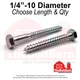 1/4"-10 Hex Lag Screws A307 Grade A Zinc Clear (Choose Length & Qty)