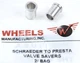 2 Wheels Mfg Presta Valve Saver 11mm Schrader Bike Rim Hole Alloy Adapters Two