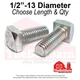 1/2" Square Head Bolts Grade A307 Zinc Clear (Choose Length & Qty)