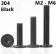 Black 304 Stainless Steel Torx Socket Utrathin Flat Head Screws M2 M3 M4 M5 M6