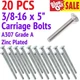3/8-16 x 5" Carriage Bolts A307 Grade A Zinc Plated "Coach Screws" 3/8"-16