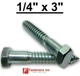 (Choose Qty) 1/4" x 3" Zinc Plated Hex Head Lag Bolt Screws A307