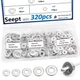 Seept 320PCS Silver Pop Rivet washers Assortment kit 1/8"+5/32"+3/16", 