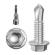 Wensilon 300Pcs 8&times;3/4 Hex Washer Head Self Drilling Screws, 410 Stainless Ste...